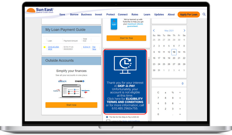 Screenshot of desktop of Online Banking