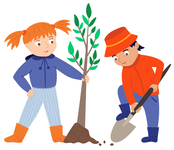 two kids planting a tree
