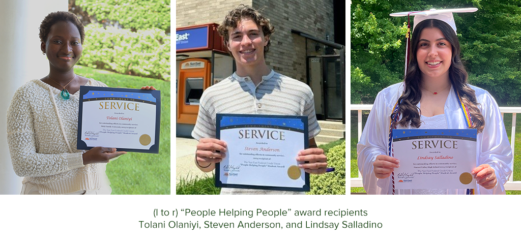 (l to r) “People Helping People” award recipients 
Tolani Olaniyi, Steven Anderson, and Lindsay Salladino