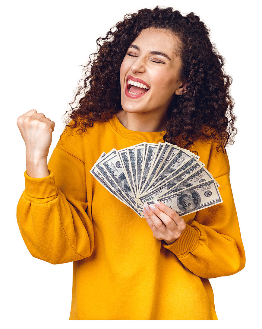 Woman winning cash prize